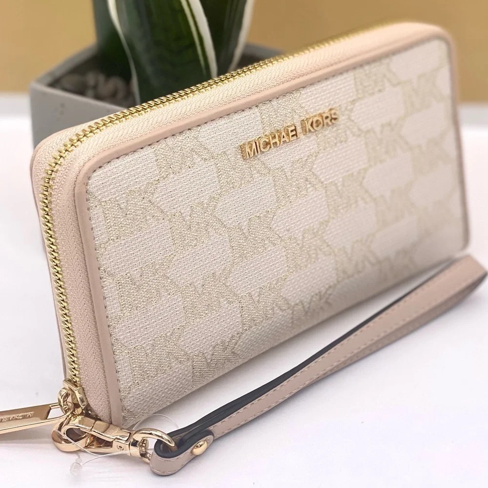 Michael Kors Jet Set Travel Wallet Phone Case Wristlet Glimmer MK Print